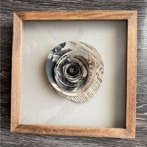 Handmade Newspaper Rose Framed Wall Art in Neutral Tones